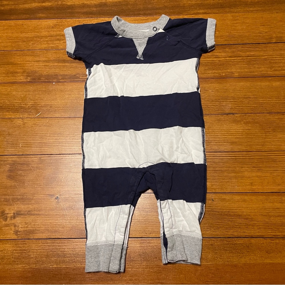 Hanna Andersson Navy & White Striped Baby Romper Size 70 cm 6-12 Months